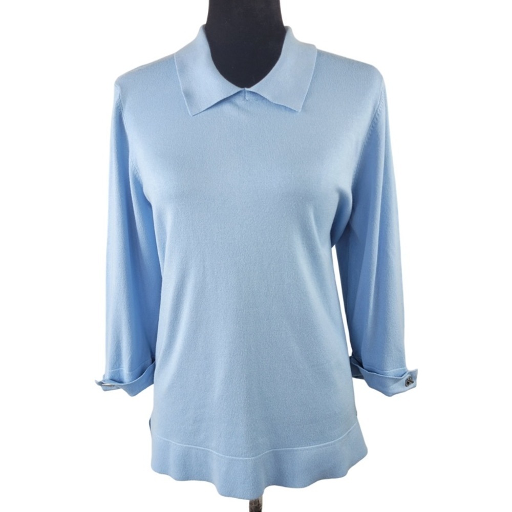 ✅ Calvin Klein Woman’s Light blue collared tight knit sweater size L